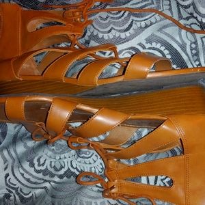 Size 12 gladiator wedge sandals. Brown